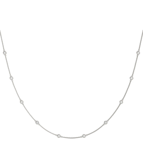 Silver Bezel-Set Round Diamond Station Necklace