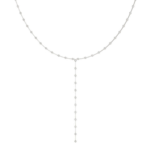 Silver Bezel-Set Round Diamond Station Y Necklace