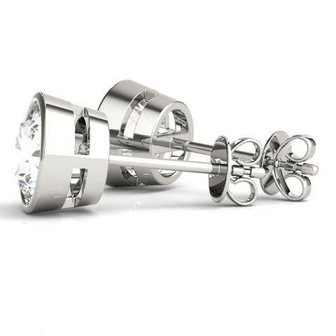 Silver Bezel Set Round Diamond Stud Earrings