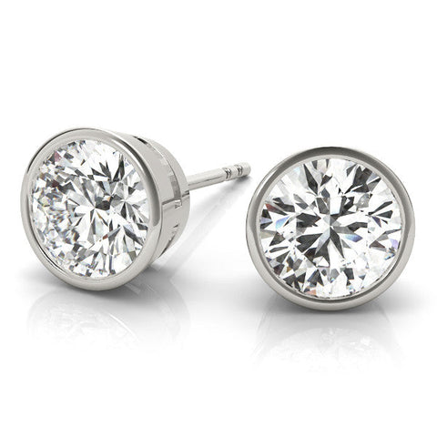 Silver Bezel Set Round Diamond Stud Earrings