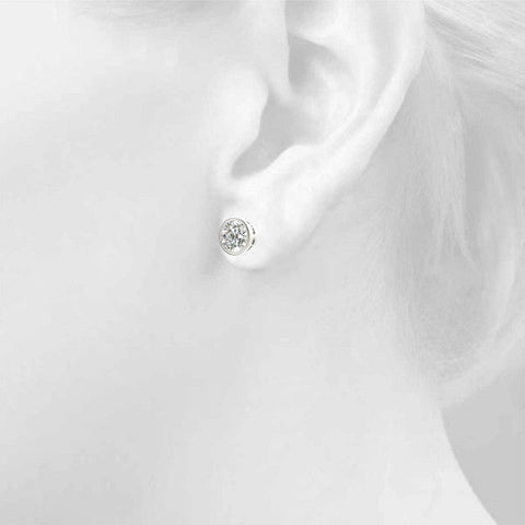 Silver Bezel Set Round Diamond Stud Earrings