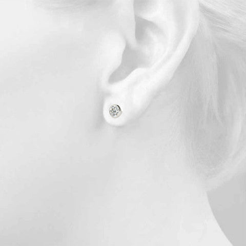 Silver Bezel Set Round Diamond Stud Earrings with Push Back