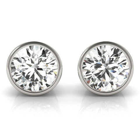 Silver Bezel Set Round Diamond Stud Earrings