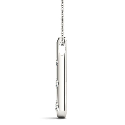 Silver Bezel Set Round Diamond Tapered Bar Pendant