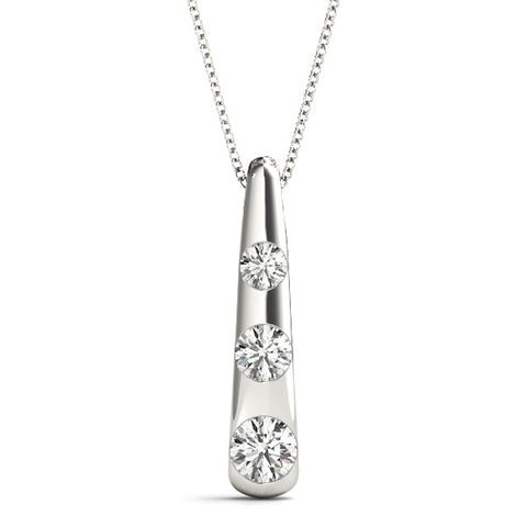Silver Bezel Set Round Diamond Tapered Bar Pendant
