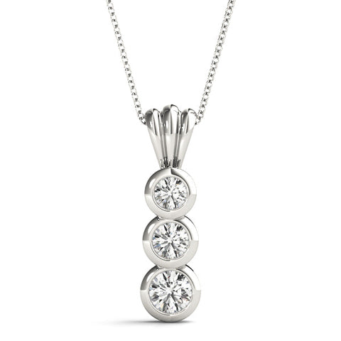 Silver Bezel Set Round Diamond Three-Stone Pendant