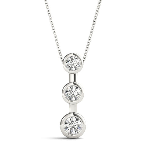 Silver Bezel Set Round Diamond Trio Pendant
