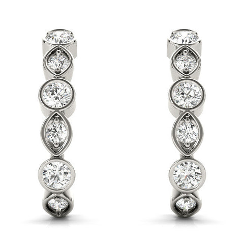 Silver Bezel-Set Round and Marquise Diamond Hoop Earrings