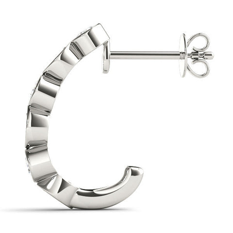 Silver Bezel-Set Round and Marquise Diamond Hoop Earrings