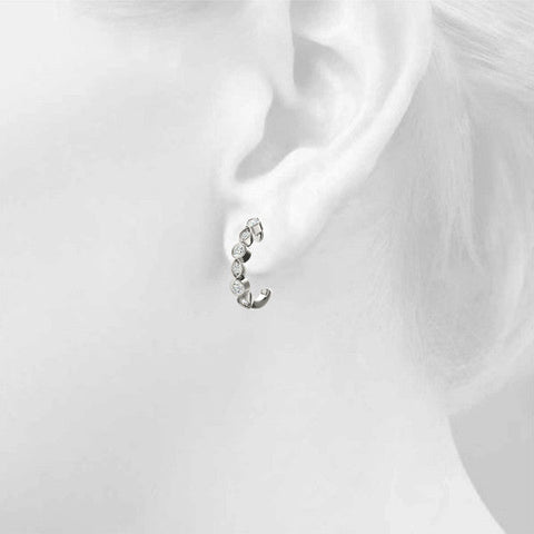 Silver Bezel-Set Round and Marquise Diamond Hoop Earrings