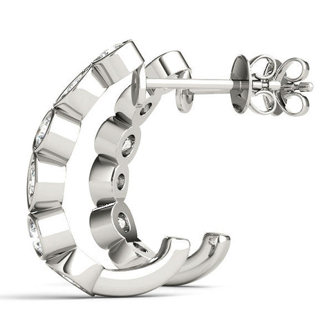 Silver Bezel-Set Round and Marquise Diamond Hoop Earrings