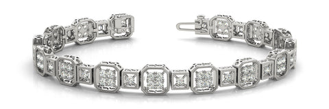 White gold Channel Set Princess Cut Diamond Tennis Bracelet with Milgrain Detailing