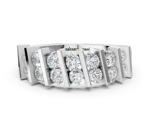 White gold Channel Set Round Diamond Anniversary Band with Vertical Prongs