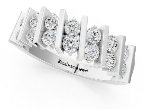 White gold Channel Set Round Diamond Anniversary Band with Vertical Prongs