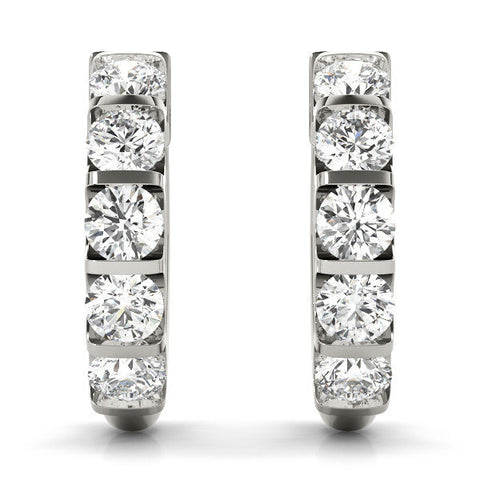 Silver Channel-Set Round Diamond Hoop Earrings
