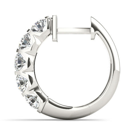 Silver Channel-Set Round Diamond Hoop Earrings
