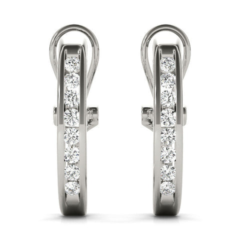 Silver Channel-Set Round Diamond Hoop Earrings in Silver