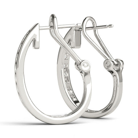 Silver Channel-Set Round Diamond Hoop Earrings in Silver