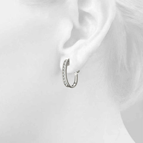 Silver Channel-Set Round Diamond Hoop Earrings in Silver