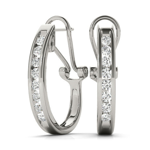 Silver Channel-Set Round Diamond Hoop Earrings in Silver
