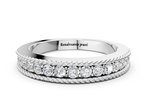 White gold Channel Set Round Diamond Milgrain Edge Band