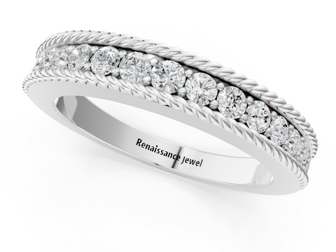 Platinum Channel Set Round Diamond Milgrain Edge Band