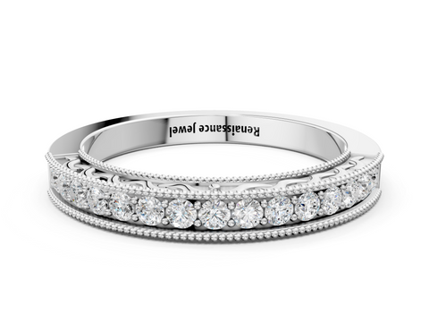 Platinum Channel Set Round Diamond Milgrain Edge Eternity Band
