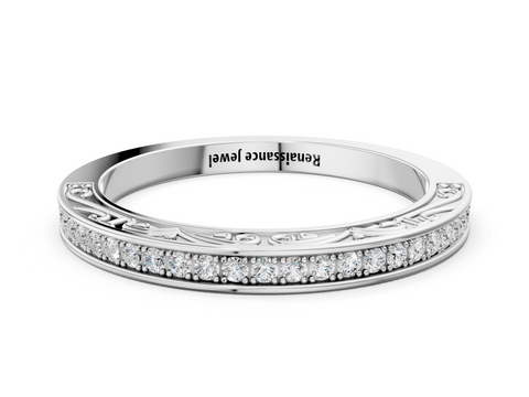 Platinum Channel Set Round Diamond Milgrain Engraved Band