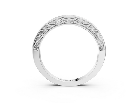 White gold Channel Set Round Diamond Milgrain Engraved Band