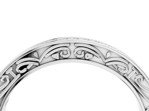Platinum Channel Set Round Diamond Milgrain Engraved Band