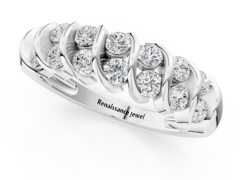 White gold Channel Set Round Diamond Multi-Row Band