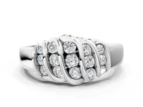 White gold Channel Set Round Diamond Multi-Row White Gold Band