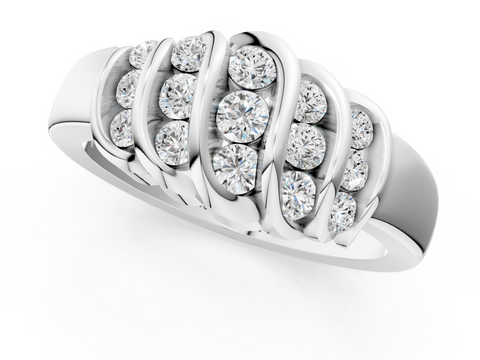 White gold Channel Set Round Diamond Multi-Row White Gold Band