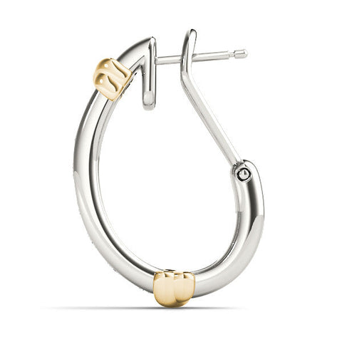 Silver Channel-Set Round Diamond Two-Tone Hoop Earrings with Claw Prong Setting