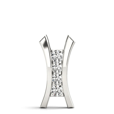 Silver Channel Set Round Diamond V-Prong Pendant