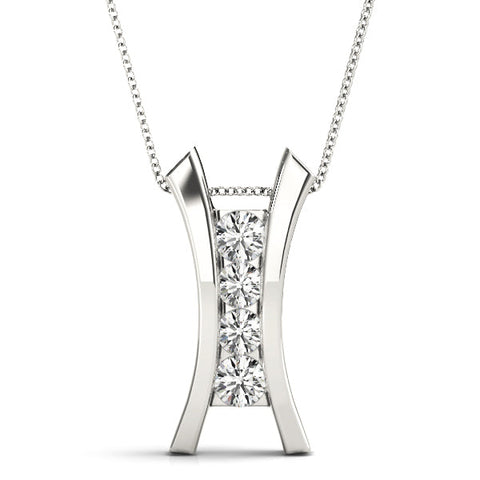 Silver Channel Set Round Diamond V-Prong Pendant