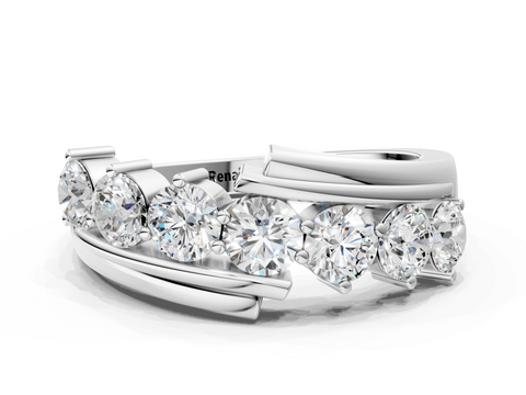Platinum Channel Set Round Diamond Wave Band with Shared Prong Setting