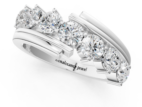Platinum Channel Set Round Diamond Wave Band with Shared Prong Setting