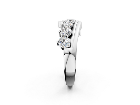 White gold Channel Set Round Diamond Wave Band with Shared Prong Setting