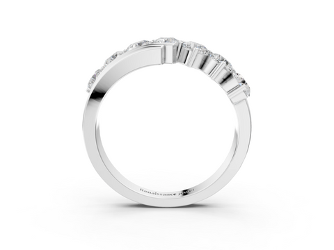 White gold Channel Set Round Diamond Wave Band with Shared Prong Setting