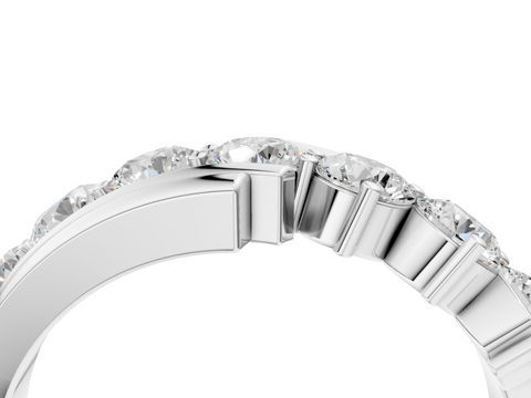 Platinum Channel Set Round Diamond Wave Band with Shared Prong Setting
