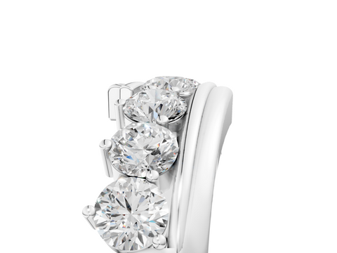 Platinum Channel Set Round Diamond Wave Band with Shared Prong Setting