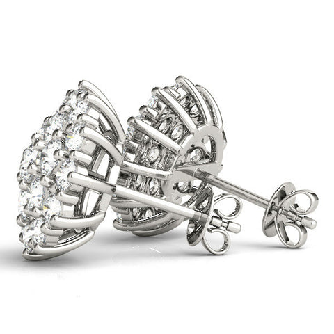 Silver Cluster Diamond Round Stud Earrings with Basket Setting