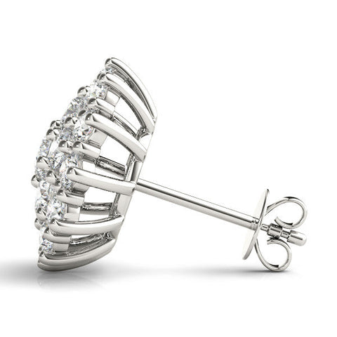 Silver Cluster Diamond Round Stud Earrings with Basket Setting