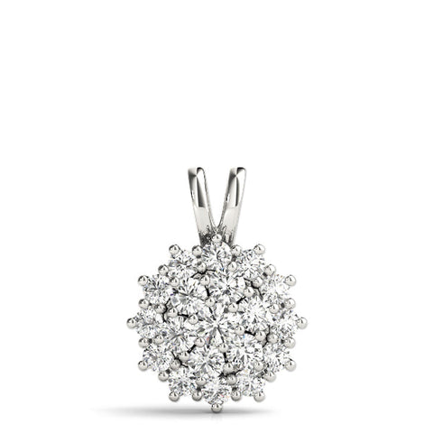 Silver Cluster Round Diamond Prong-Set Pendant
