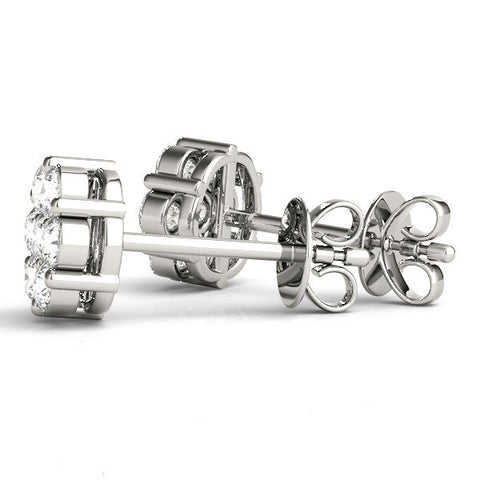 Silver Cluster Round Diamond Stud Earrings with Prong Setting