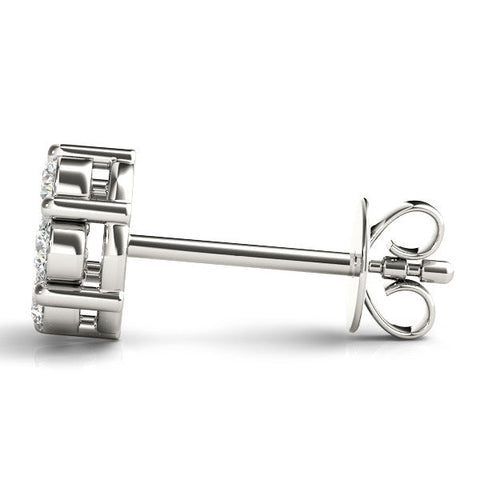 Silver Cluster Round Diamond Stud Earrings with Prong Setting