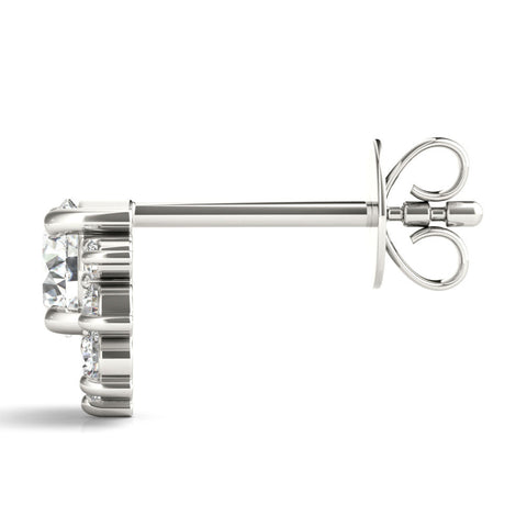 Silver Cluster Round Diamond Stud Earrings with Silver Band and Four-Prong Setting