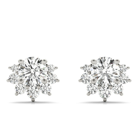 Silver Cluster Round Diamond Stud Earrings with Silver Band and Four-Prong Setting