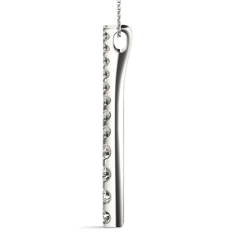 Silver Curved Diamond Pendant with Round Stones in Prong Setting